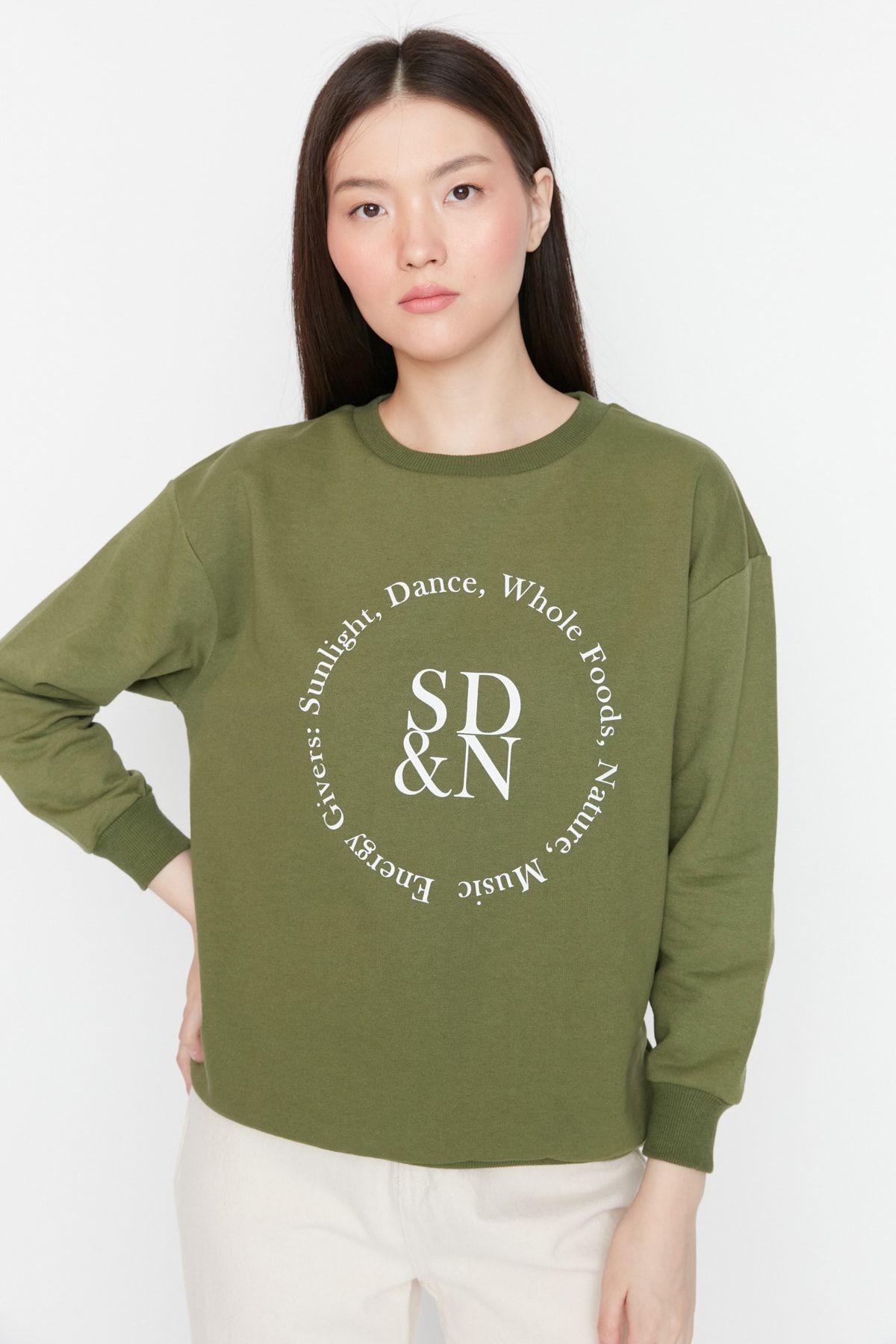 Trendyol Collection Sweatshirt Grün Oversized Fast ausverkauft