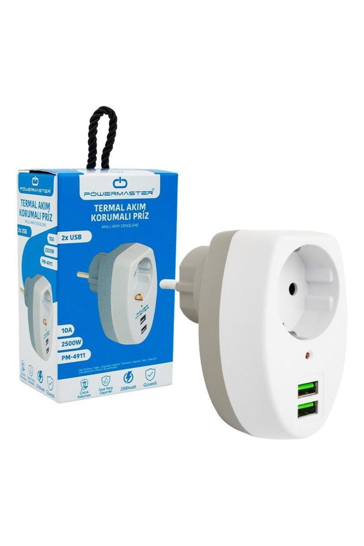 Powermaster-مقبس حراري فردي مع مدخل 2xusb 10a-2500w 3