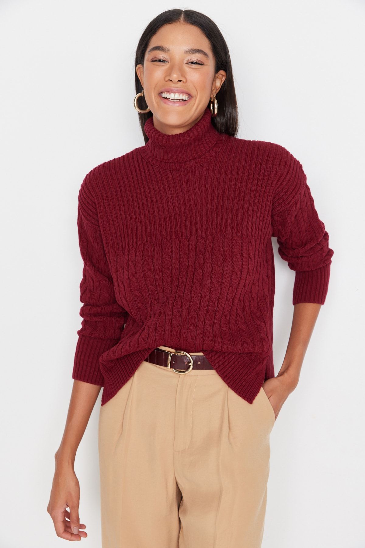 Trendyol Collection Pullover Bordeaux Regular Fit Fast ausverkauft