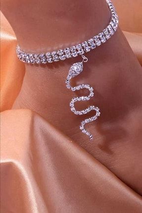 Kadın Yılan Figür Zirkon Taşlı Ayak Halhal Modeli Ayarlanabilir Kararmaz Zincir Halhal FR358 Snake Figure Zircon Stone Anklet