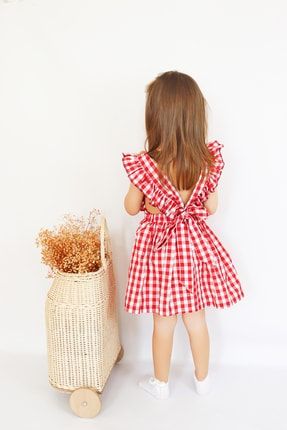 Kız Çocuk Violetta Kırmızı Pötikareli Fırfırlı Bağlama Detaylı Elbise Bandana Takım ELB-0073
