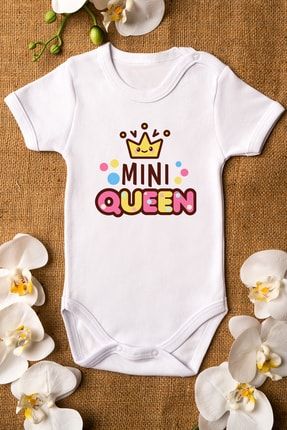 Özel Tasarım Mini Queen Bebek Body Beyaz Badi Zıbın 5150 OVEROZBABY5150