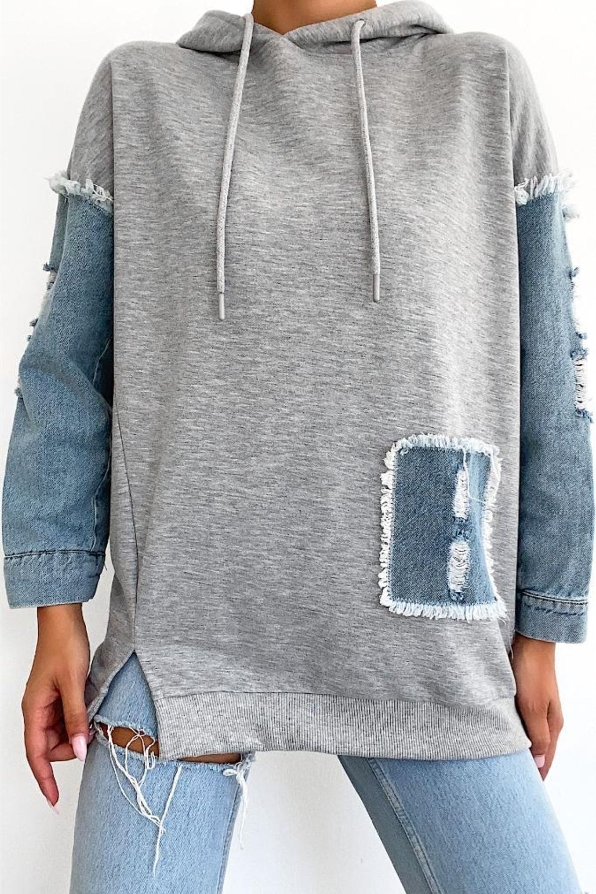 Denim pullover women's cheap