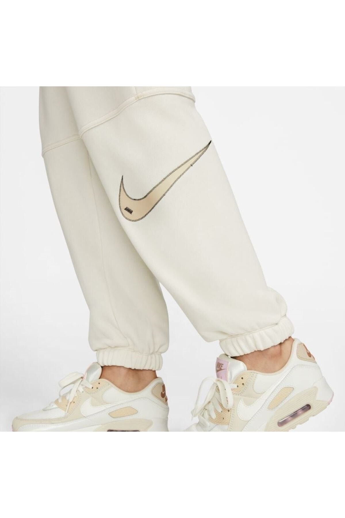 Nike-Women's Cream Swoosh Fleece High Rise Jogger Sweatpants - Loose Fit 5