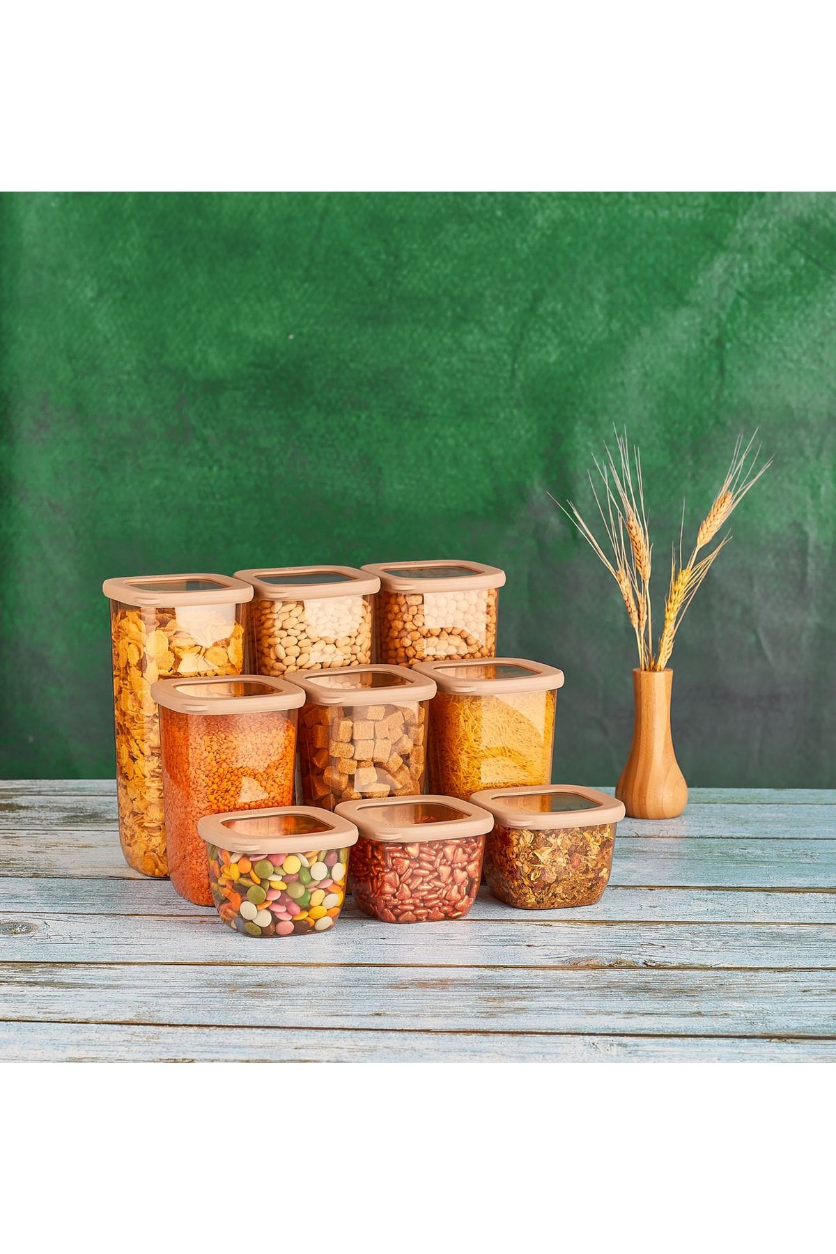 Comprox-Ahmet 9-Piece Copper Set Labeled Beach Square Storage Container Set Beige Food Storage Container Jar 2