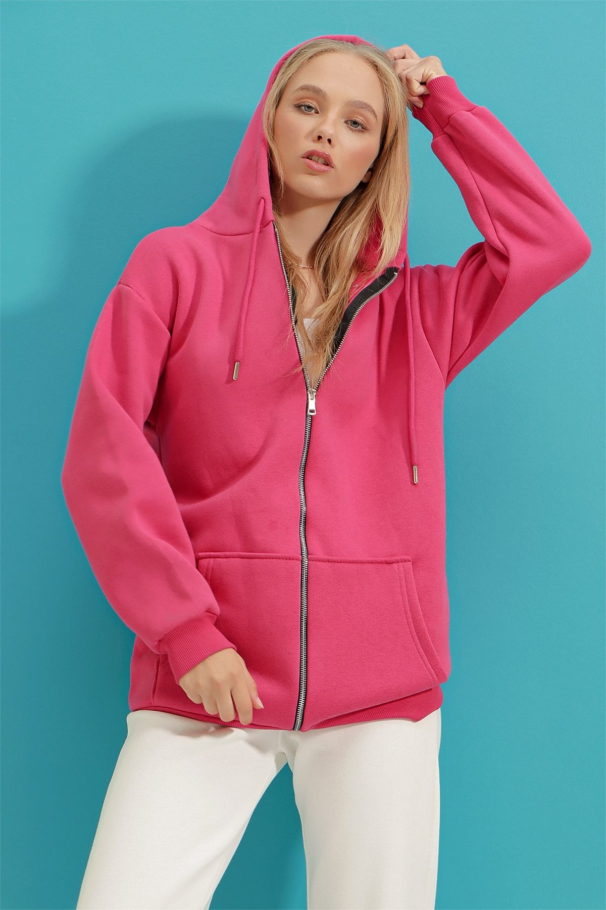Trend Alaçatı Stili Sweatshirt Rosa Oversized Fast ausverkauft FR9074