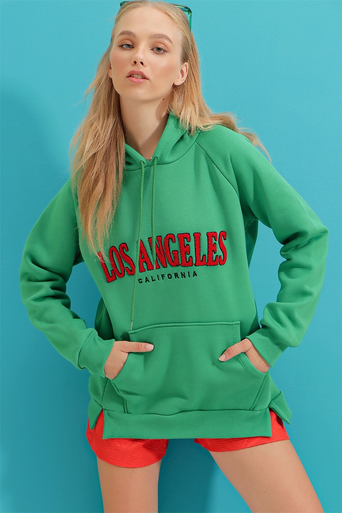 Trend Alaçatı Stili Sweatshirt Grün Oversized Fast ausverkauft
