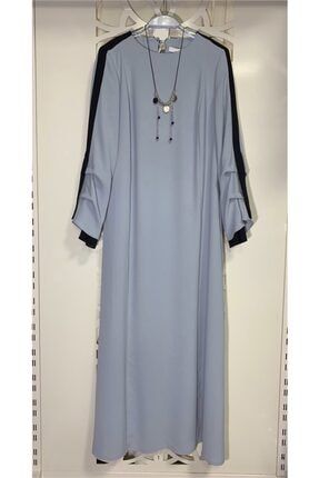 Kadın Açık Mavi Kolu Şerit Detaylı Elbise DLKGYM20209595