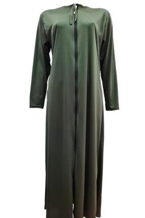 Namaz Elbisesi Fermuarlı Model Yeşil Softjarse Kumaş 1115-F-ARM