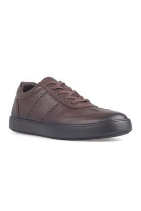 Hakiki Deri Dikiş Detaylı Bağcıklı Kahverengi Erkek Günlük Sneaker Ayakkabı TRPY115