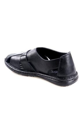 501 Erkek Ortapedik Masaj Tabanlı Hakiki Siyah Deri Sandalet Ayakkabı ALKA501-3