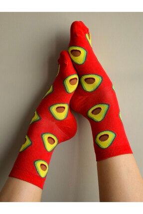 Renkli Çorap Kırmızı Avokado Desenli SST015