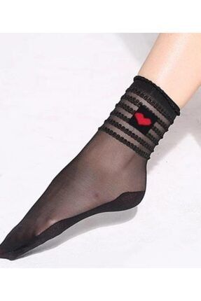 Kadın Siyah Kalp Detaylı 3lü Tül Çorap asgul0047