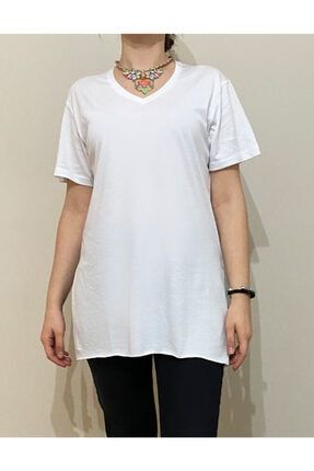Kadın Beyaz Basic Kenarları Kesik Detaylı T-shirt by994228383