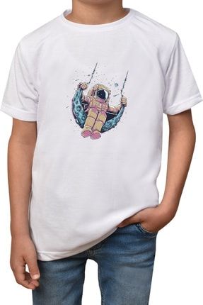 Unisex Çocuk Beyaz Astronot Yetişkin T-shirt uzay-cocuk-6