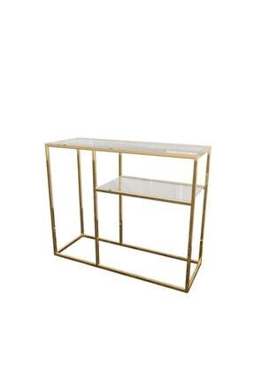 Evka Lumina Konsol Pirinç Ayak Şeffaf Cam Tabla