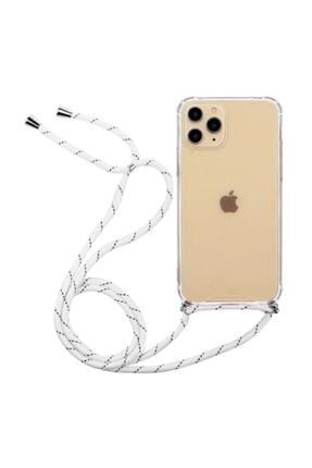 Iphone 7/8 Uyumlu Şeffaf Boyun Askılı Beyaz Siyah Şeritli Kılıf ATABYNASKLI05