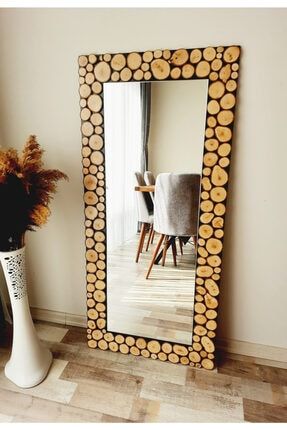 Doğal Ahşap Dikdörtgen Dekoratif Duvar Salon Boy Aynası 140x70 Cm DFN-AYDK-003