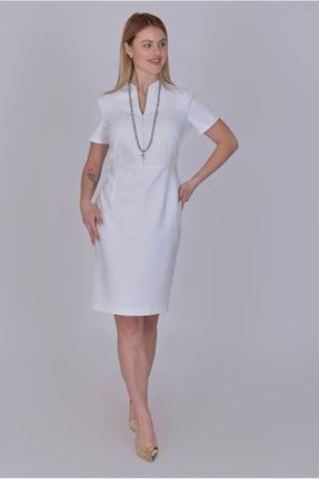 Kadın Beyaz Taş Detaylı Klasik Elbise 21Y5401
