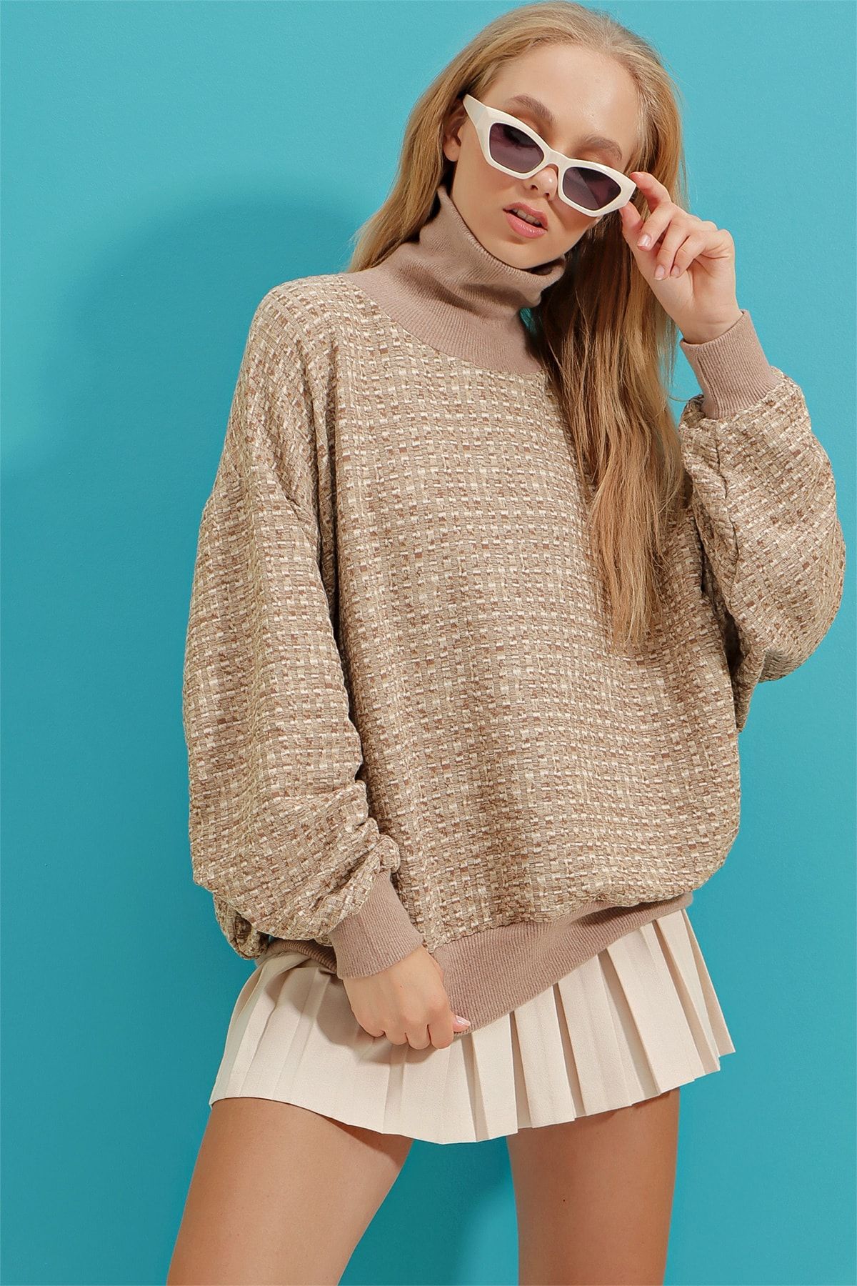 Trend Alaçatı Stili Pullover Beige Oversized Fast ausverkauft