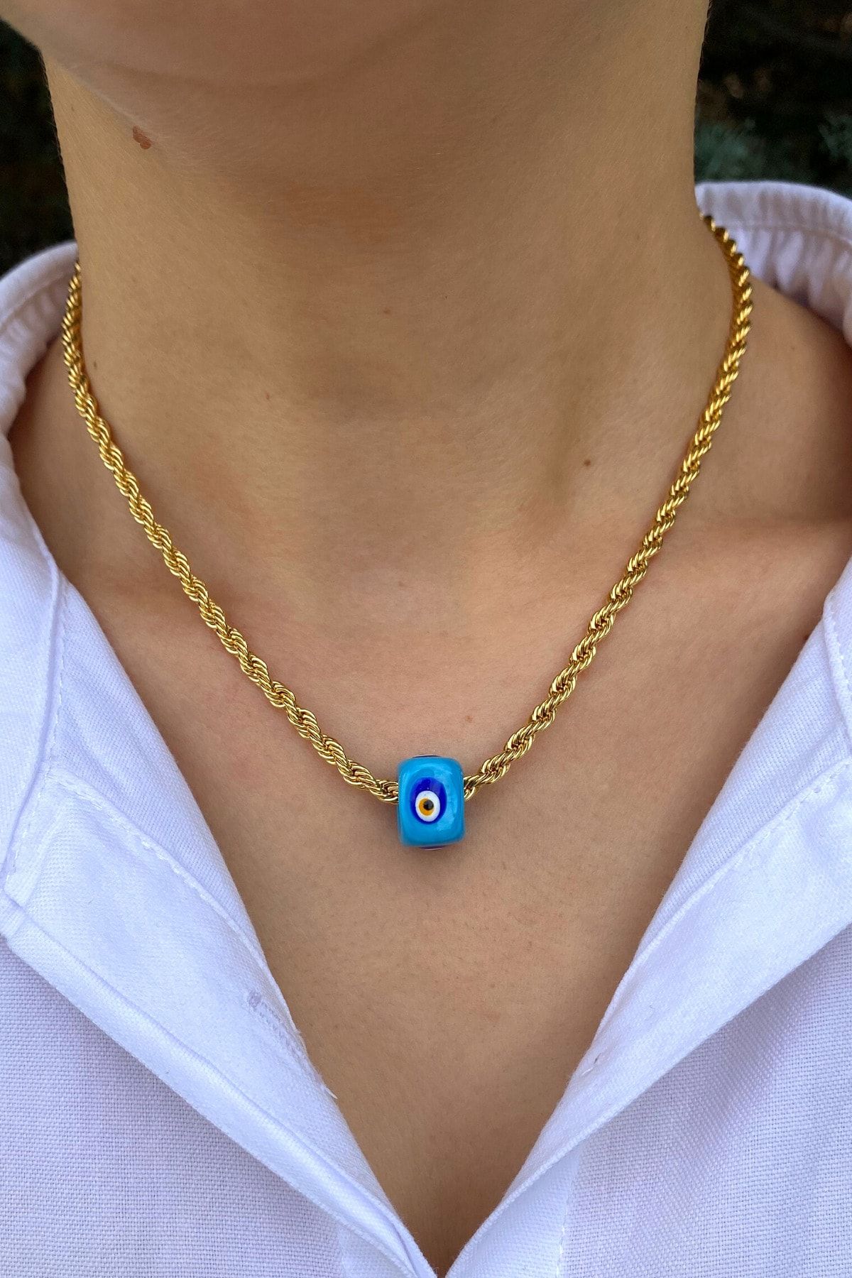 EST Aksesuar Thick Twist Chain Necklace with Evil Eye Beads Trendyol