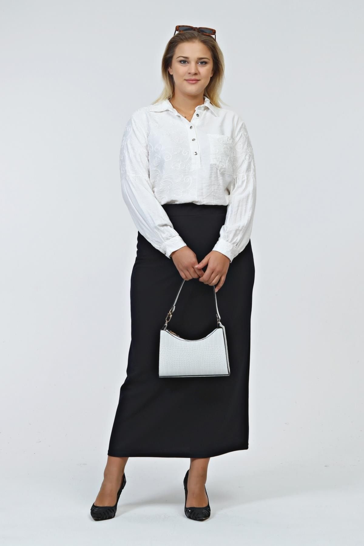 Plus size sale black wool skirt