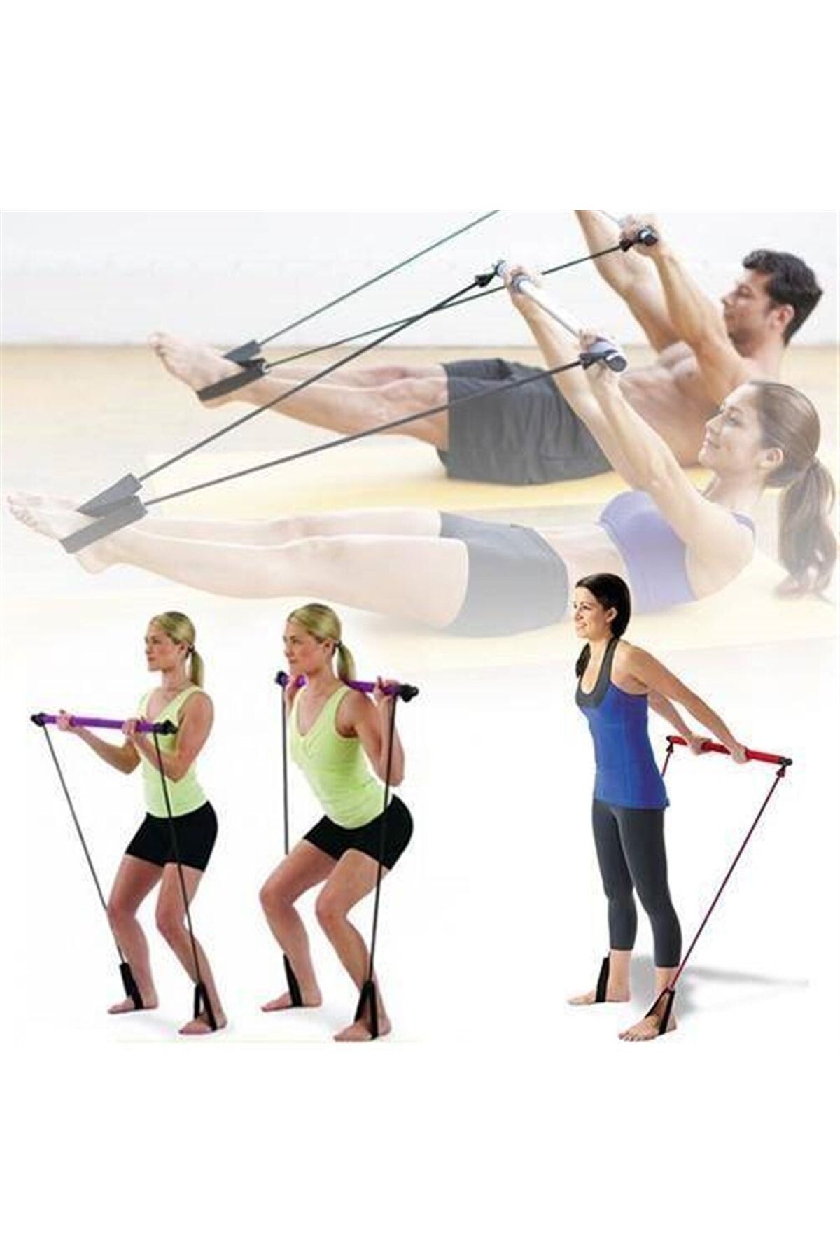 Pilates Fitness Bar Direnç Bantları Yoga Egzersiz Çekin Halat Pilates Bar Eğitmeni Elastik Bantlar