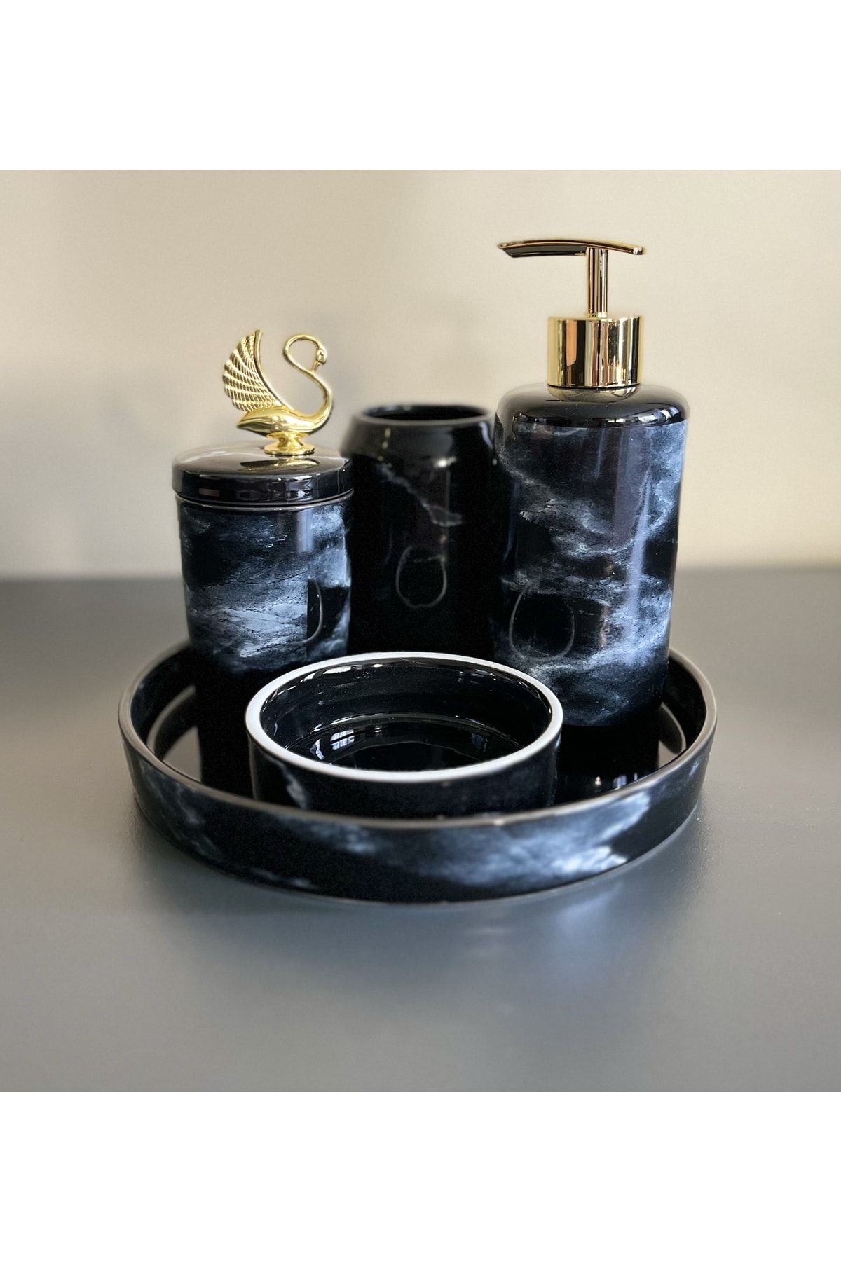 AROW Petri Siyah 5 Parça Porselen Banyo Takımı