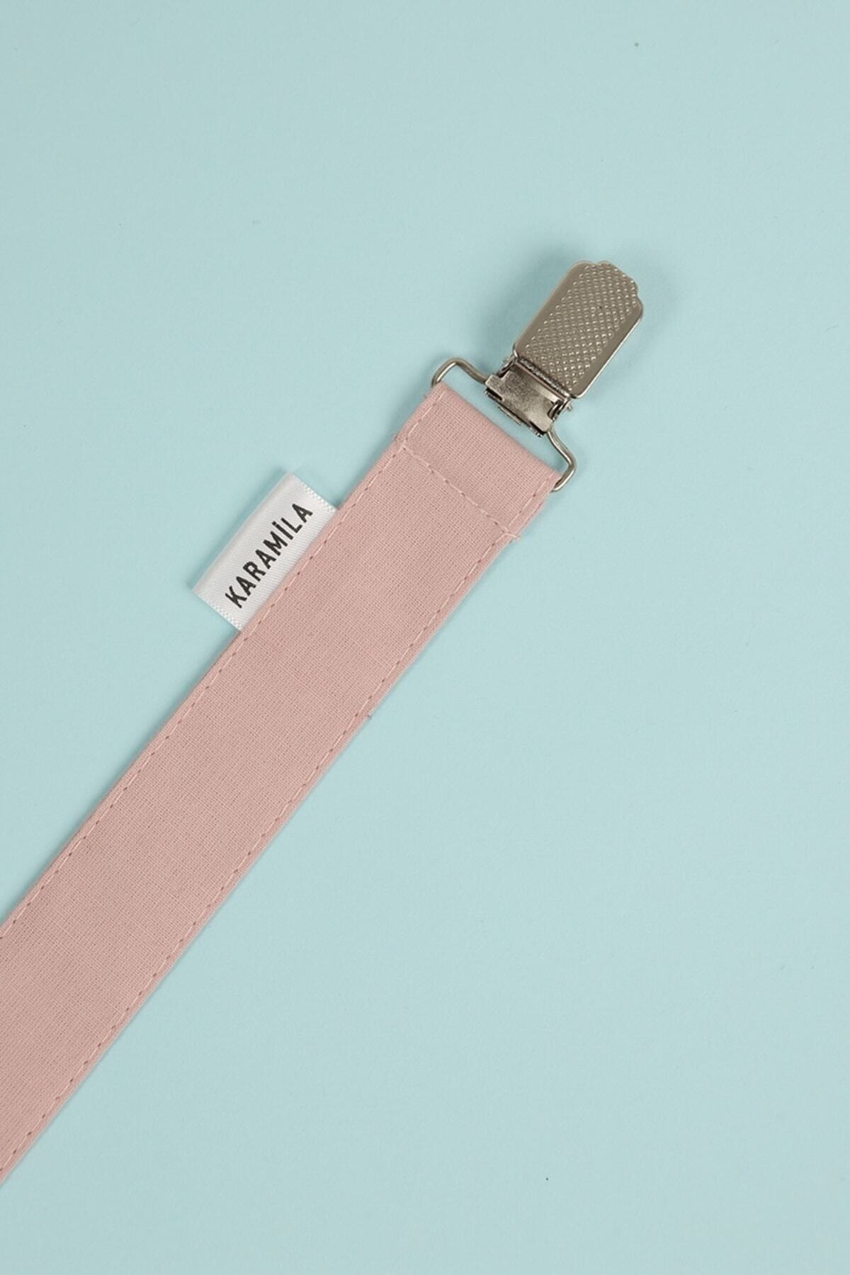 KARAMİLA %100 Pamuk Kumaş Emzik Askısı - Emzik Zinciri Pudra Pembe fotoğrafı 2 (önizleme)