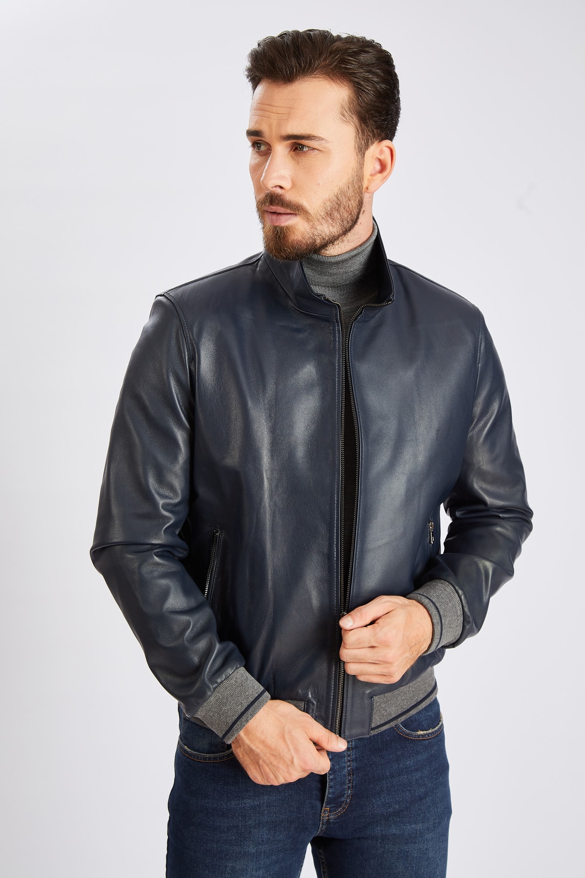 Men's Navy Blue Comfort Genuine Leather Jacket