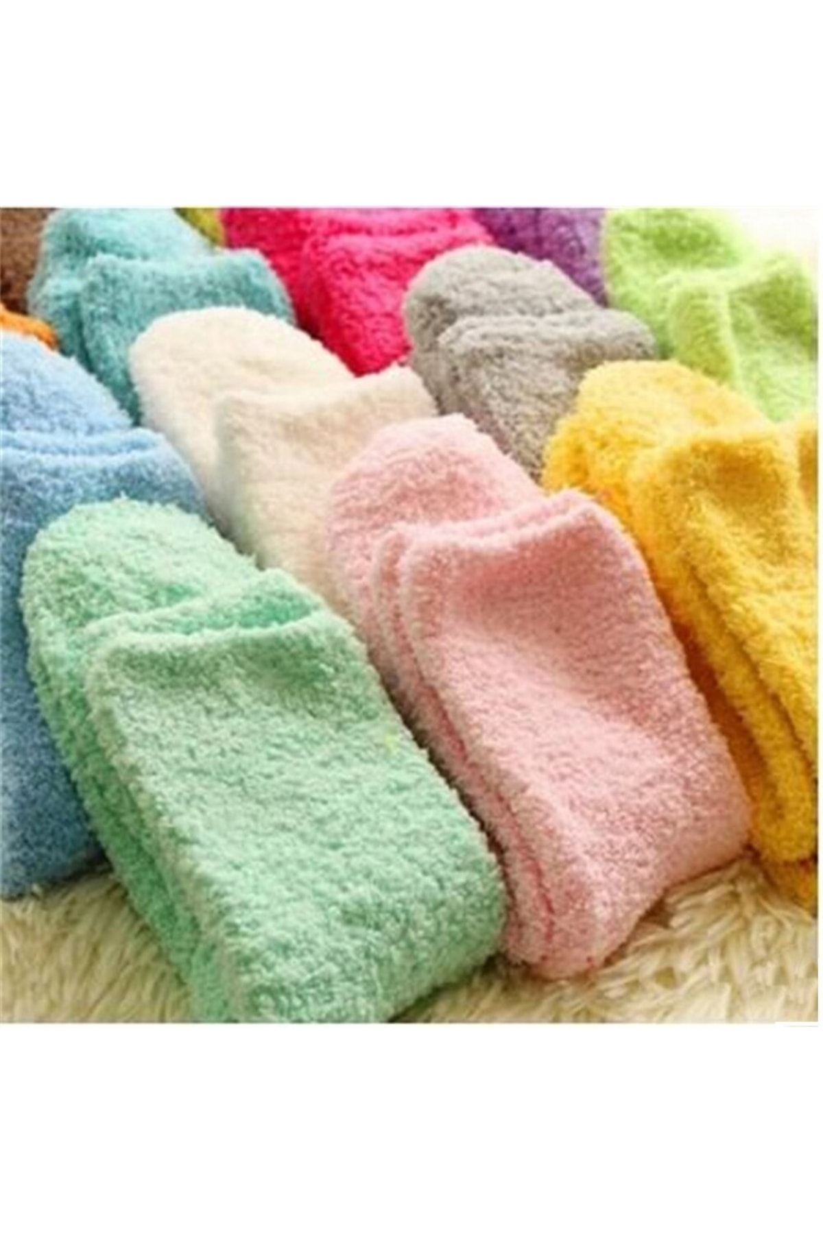 çorapmanya 3 Çift Kadın Çok Renkli Kışlık Yün Uyku Çorabı