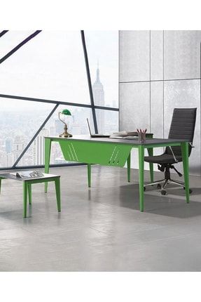Forsit Ofis Polo, Ofis Mobilya, Çalışma Masası Takımı Antrasit Tablalı Yeşil Metal Ayaklı FSIT-CT001