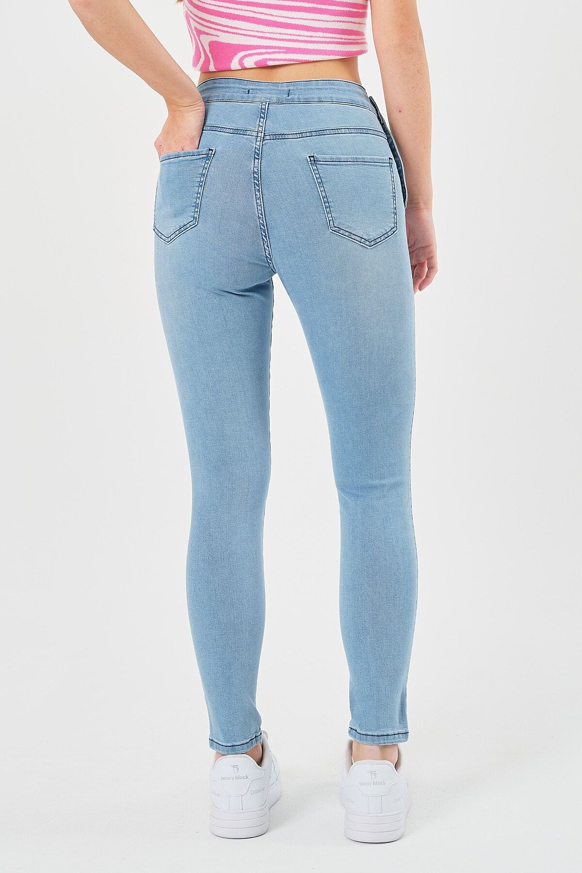 Kadın Buz Mavisi Yüksek Bel Jean Slim Fit 6vntge468