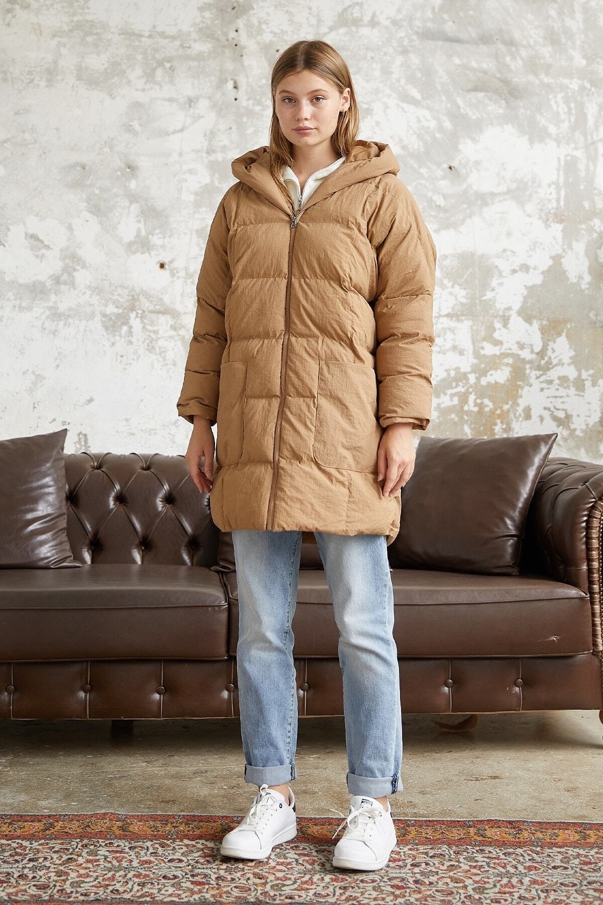 InStyle-Bona Hooded Crinkle Puffer Coat - Tan 6