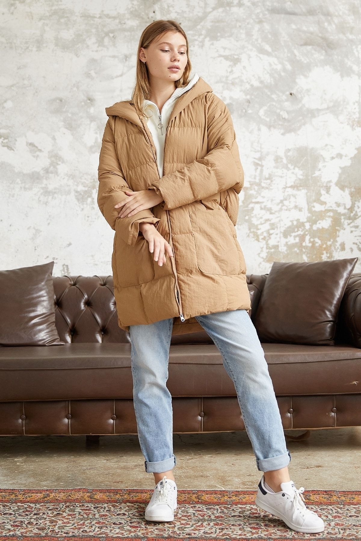 InStyle-Bona Hooded Crinkle Puffer Coat - Tan 7