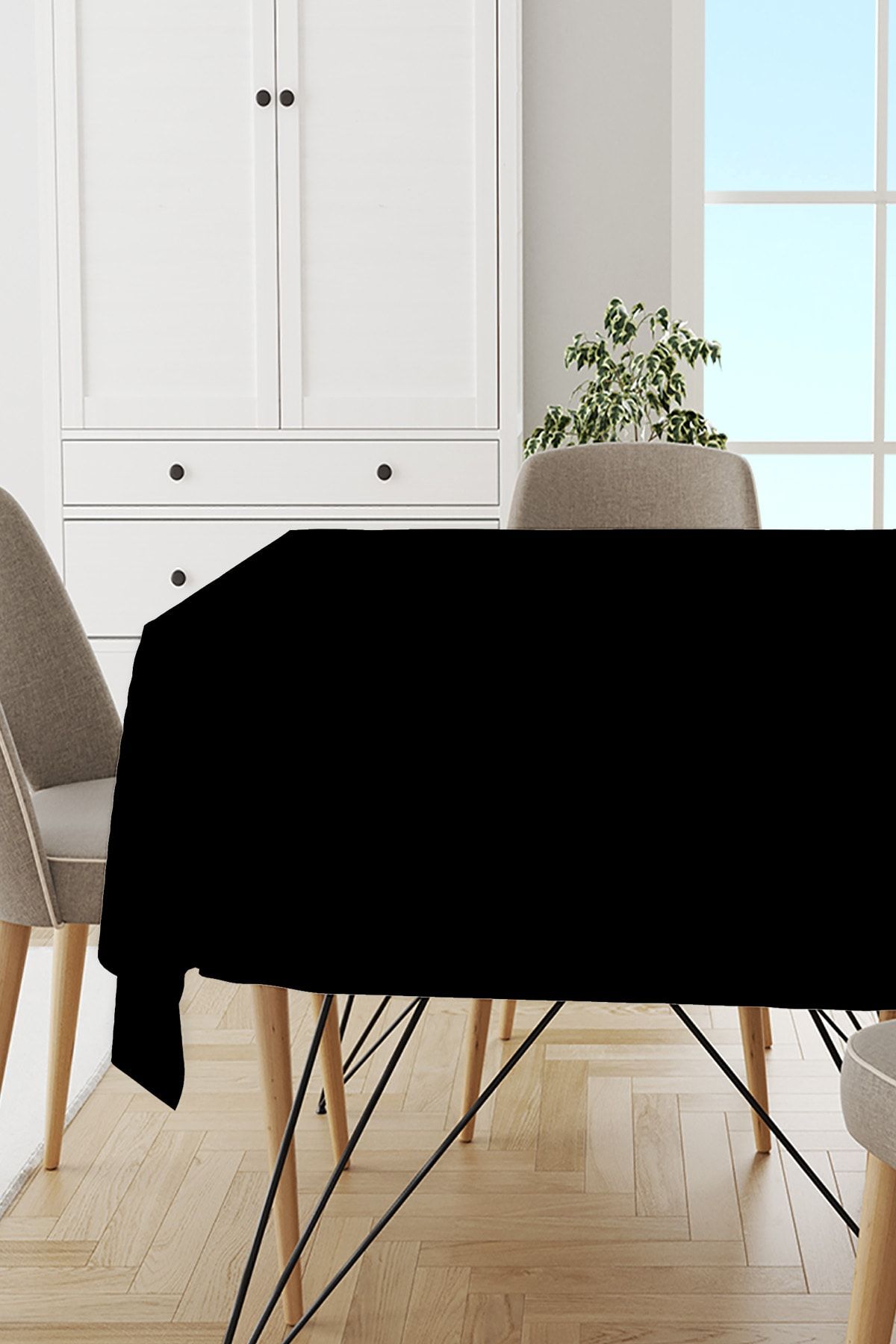 Lizia Home Black Plain Tablecloth Thai Feather Velvet Stain