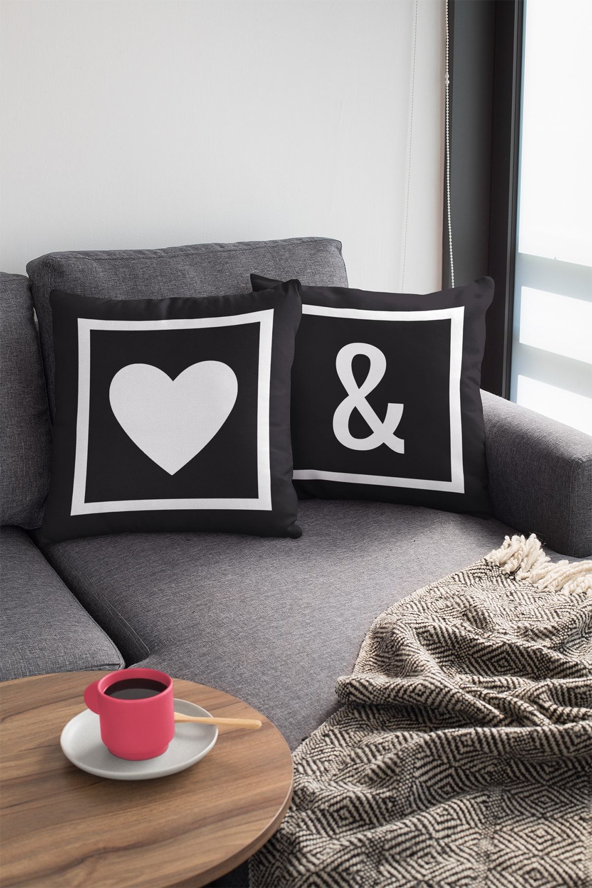 NeluxHome Black Heart Throw Pillow Cover Premium Fabric Thai Feather Upholstery Decorative Double Sided 43x43cm Krl621