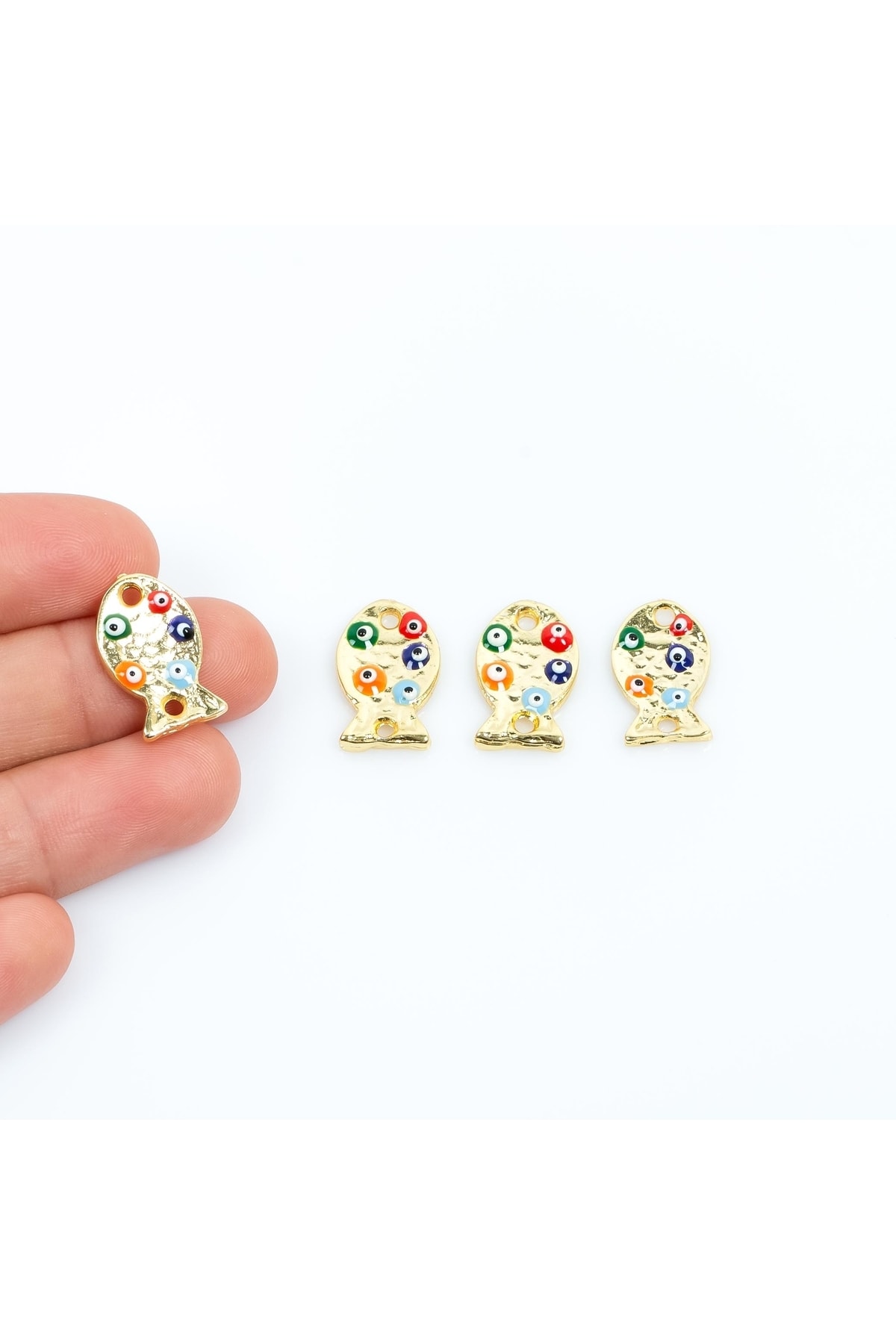 yfhobi 1 Adet - 17 Mm Balık Desenli Beş Renk Nazar Mineli Altın Kaplama Takı Aparatı, 1. Kalite (kararmaz)