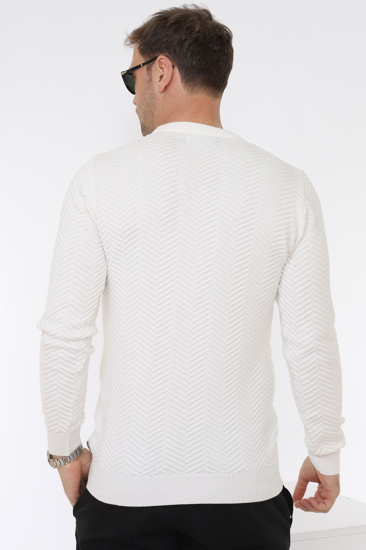Matte-New York Crew Neck Execution Detailed Organic Cotton Ecru Knitwear Sweater 4