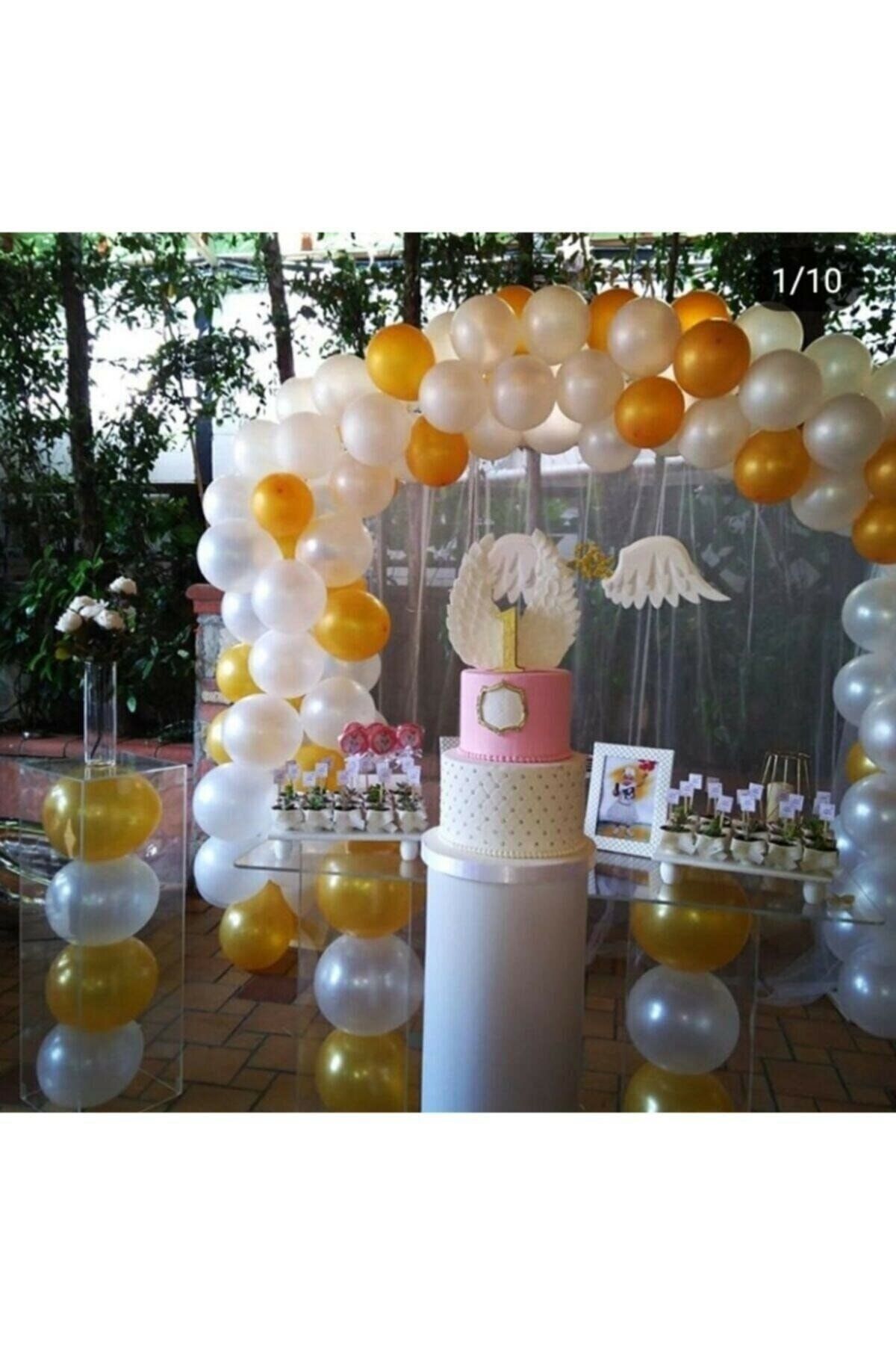 RÖNESANS PARTİ 50 Pieces 12 Inch Gold - White Metallic Balloon + 5 Mt  Balloon Chain Birthday - Trendyol