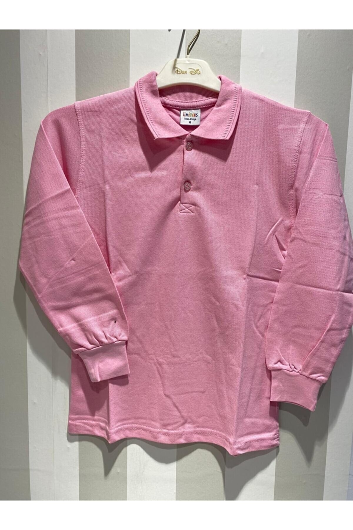 BLUEMOOR Unısex Polo Yaka Uzun Kol Pembe T-shırt