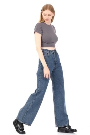 Kadın Snow Kot Rengi Wide Leg Fit Rahat Ve Bol Paça Yüksek Bel Jean ITSBASIC 2148