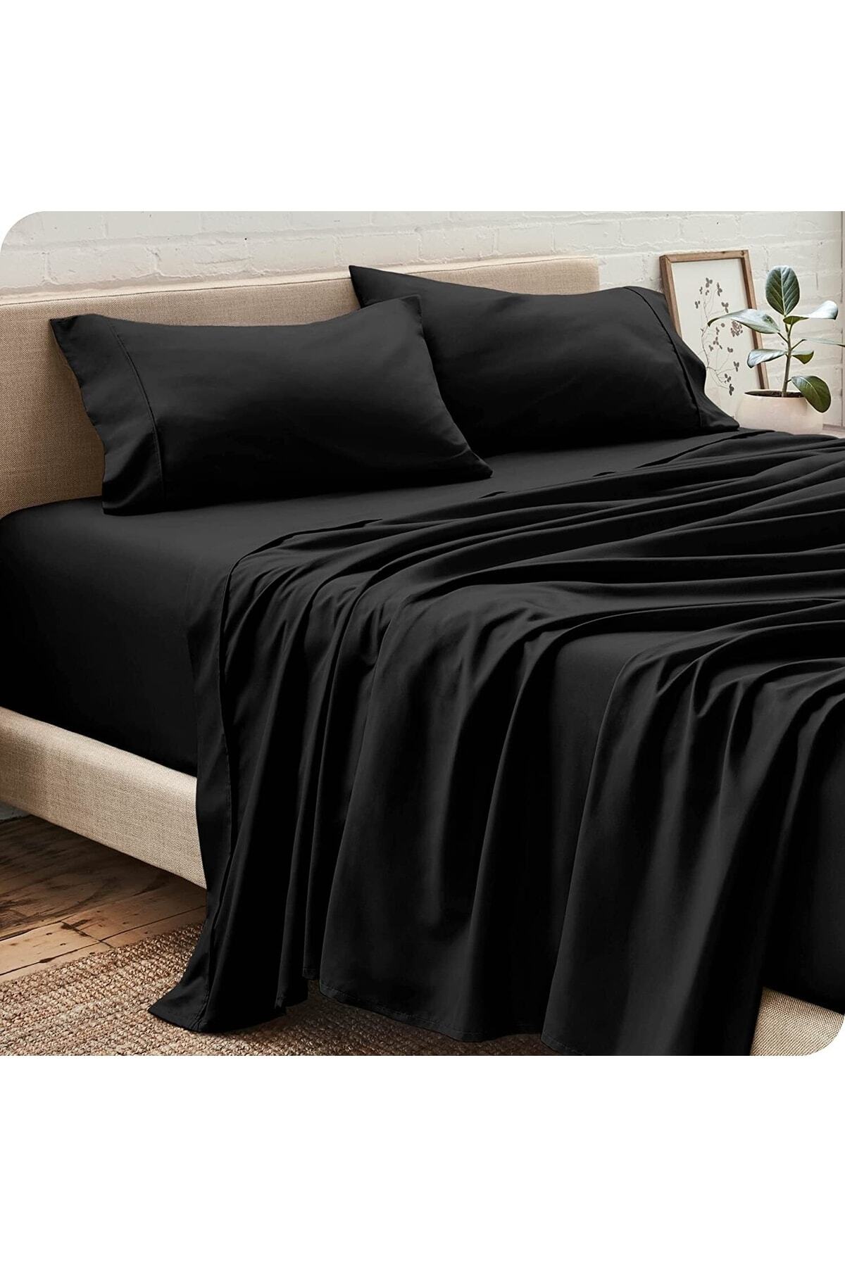 Iz Premium Single Black Bed Sheet Set Pillowcase Cotton Poplin High Quality 240 En