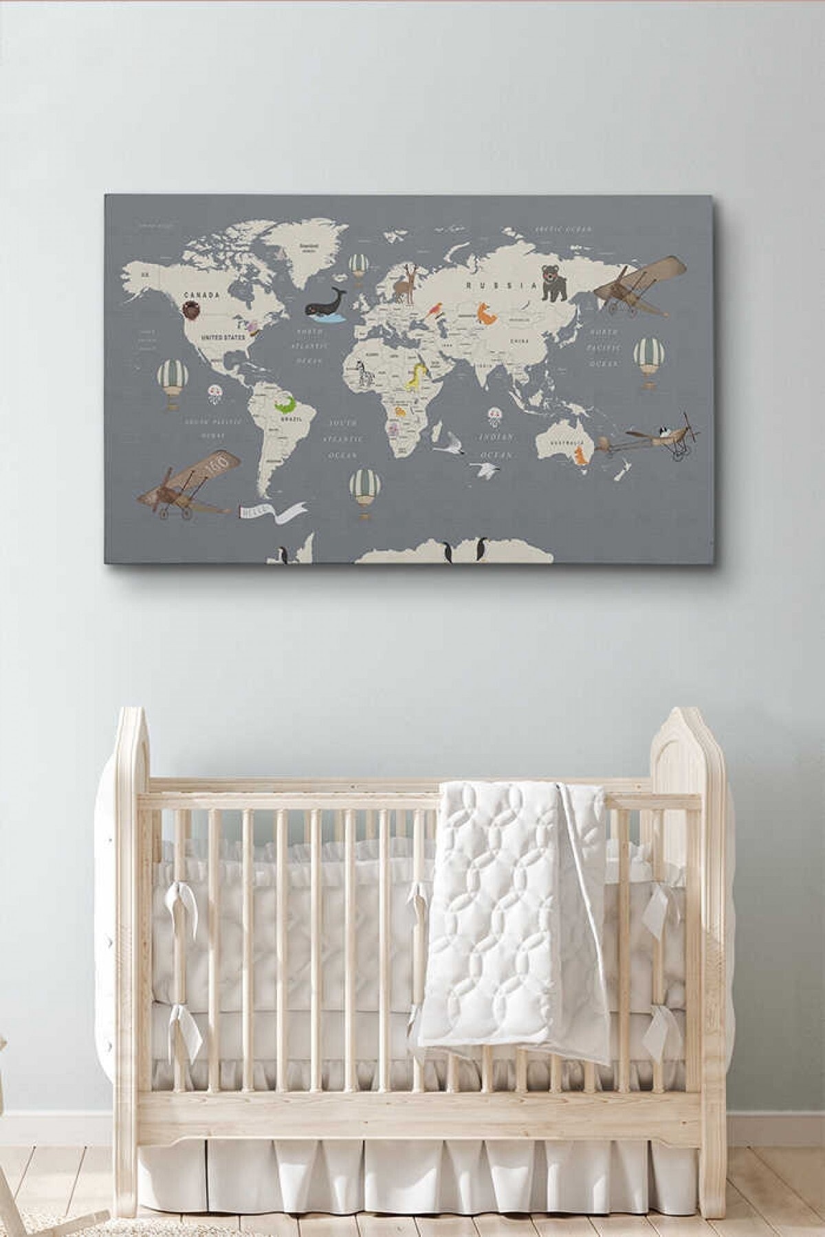Sennight Çocuk Odası Için Dekoratif Dünya Haritası Kanvas Duvar Tablosu
