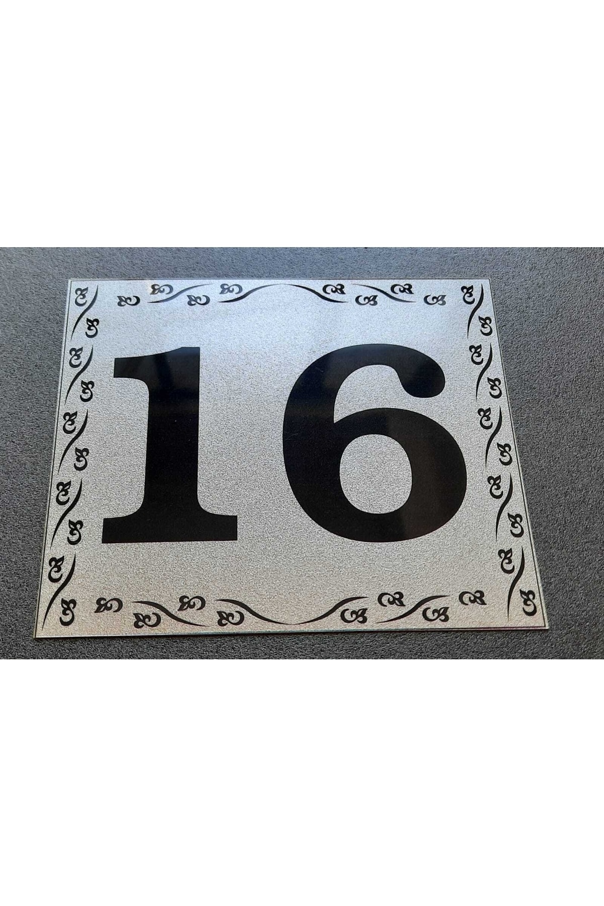 Door Number 10x12 Cm Metallic Silver Grey Over Black Printing Self Adhesive No:16