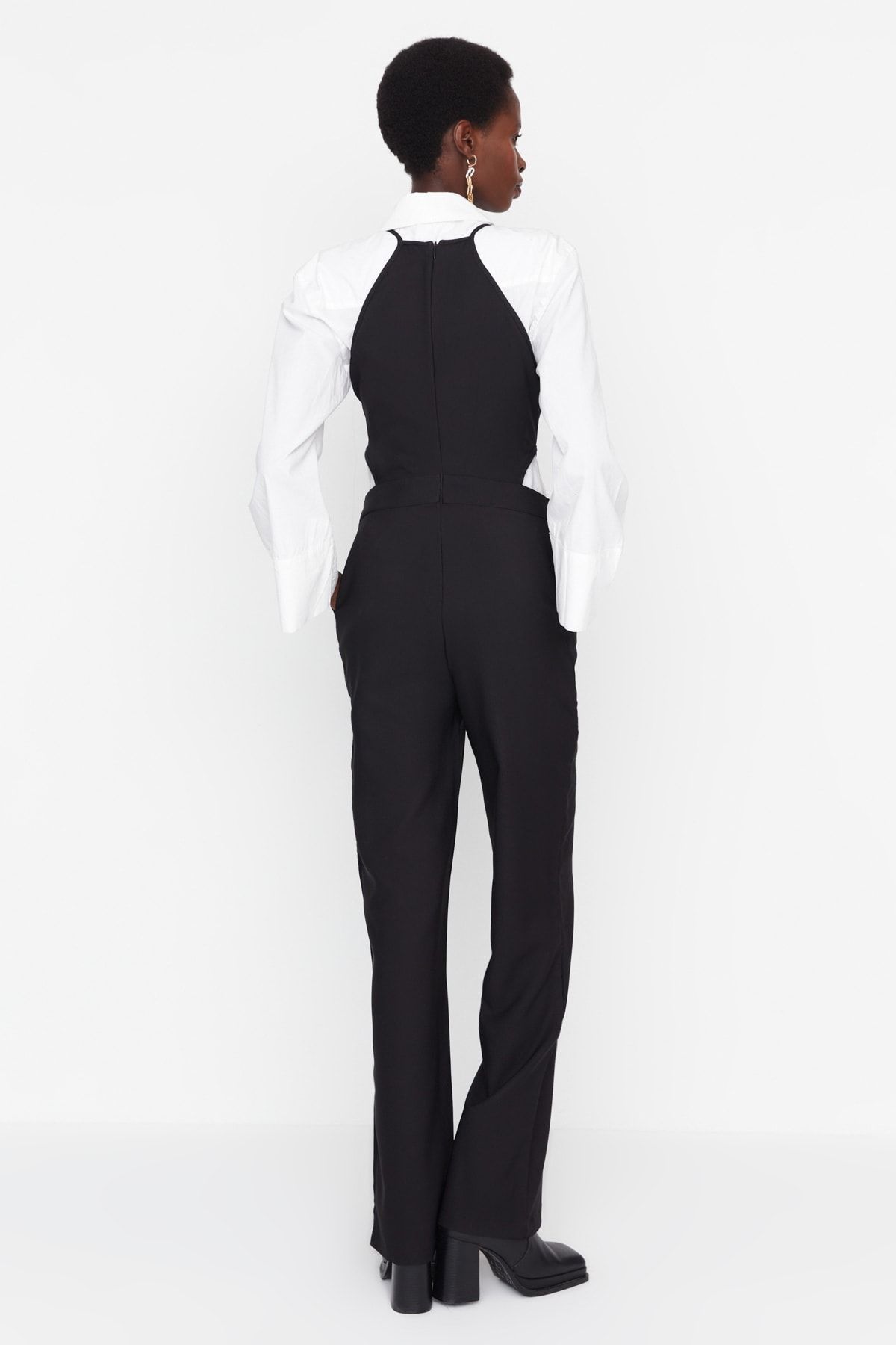 Trendyol Collection-Чорний тканий довгий комбінезон з вирізом-вікном TWOSS19LJ0139 8