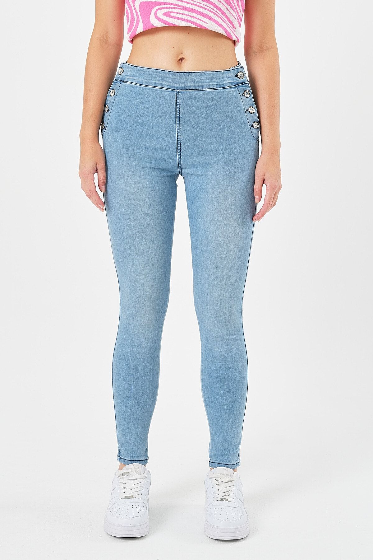 Kadın Buz Mavisi Yüksek Bel Jean Slim Fit 6vntge468