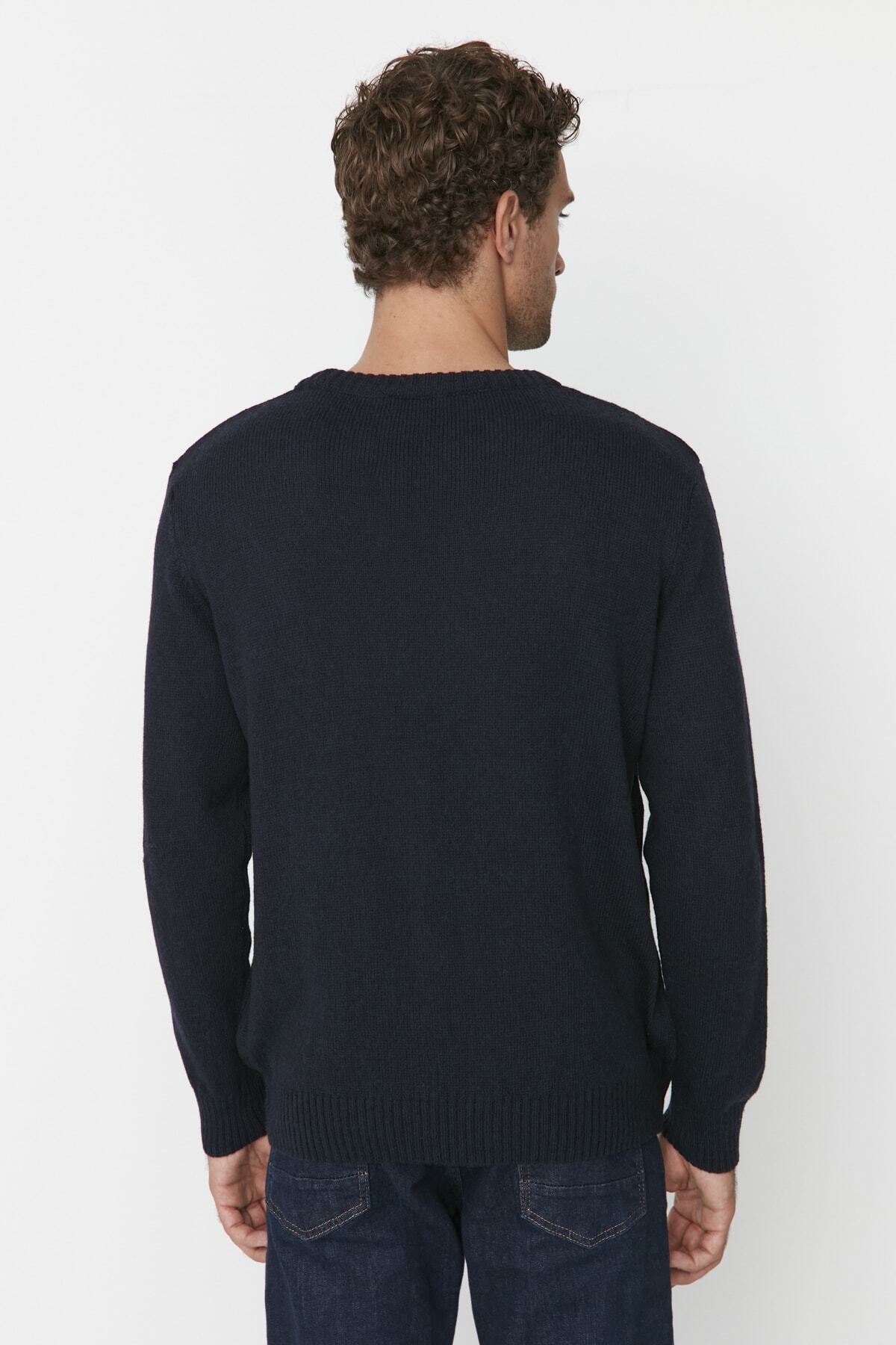 Trendyol Collection-Unisex Vánoční pletený svetr s vlněným vzorem jelena v námořnické modré - Crew Neck Tmnaw23Kz00224 6
