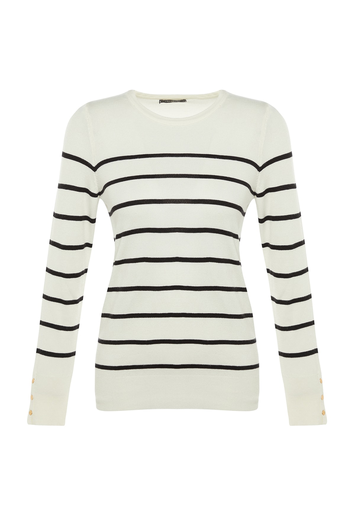 Trendyolmilla  Ekru Premium İplik / Özel İplik Çizgili Triko Kazak TWOAW23KZ01693 - Görsel 7