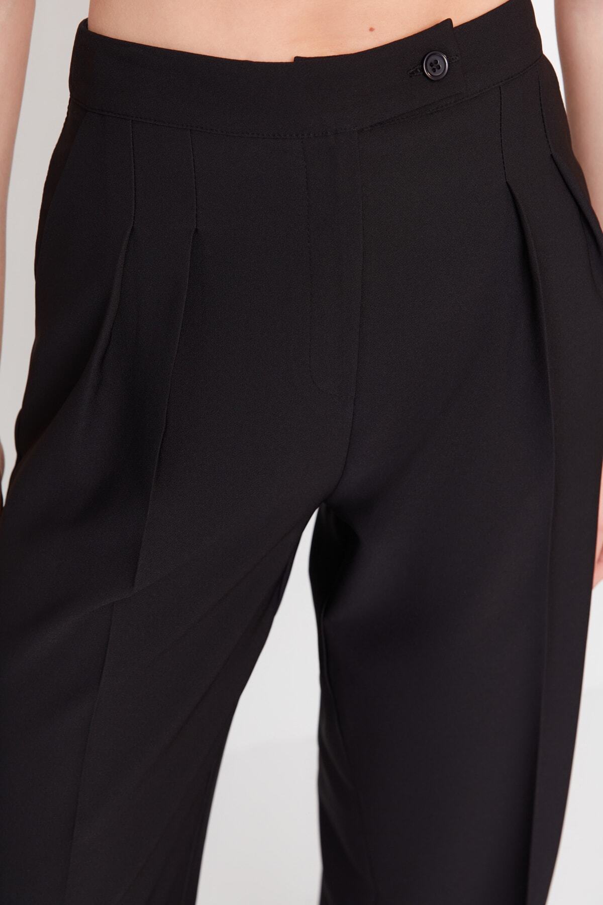 Trendyol Collection-Schwarze Hose mit weitem Bein/weitem Bein und hoher Taille aus gewebtem Stoff TWOAW22PL0066 10